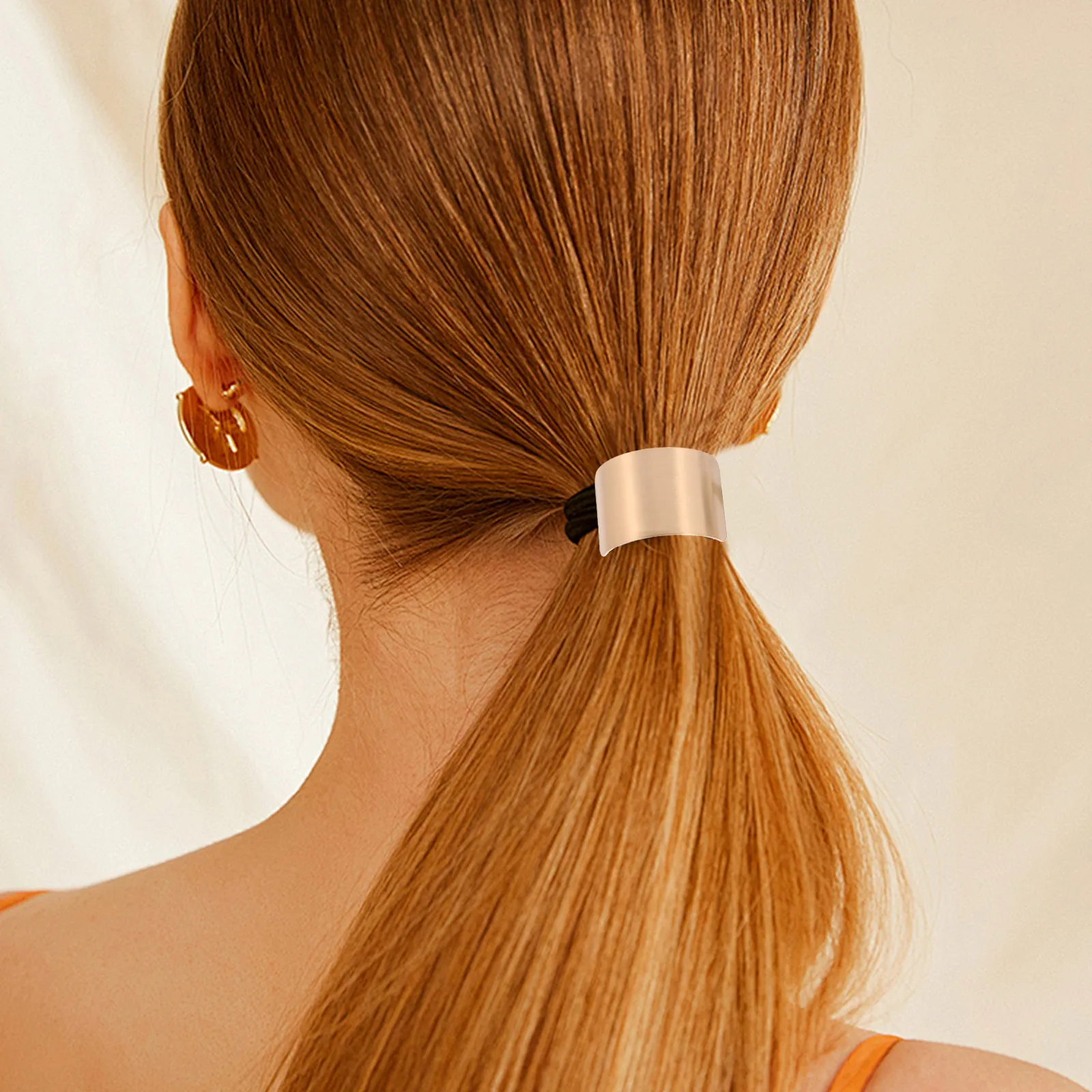 

2pcs Alloy Stretch Hair Ring Tie Women Girls Ponytail Holder Stretch Ring Rectangle Rope Hair Care Styling Accessories