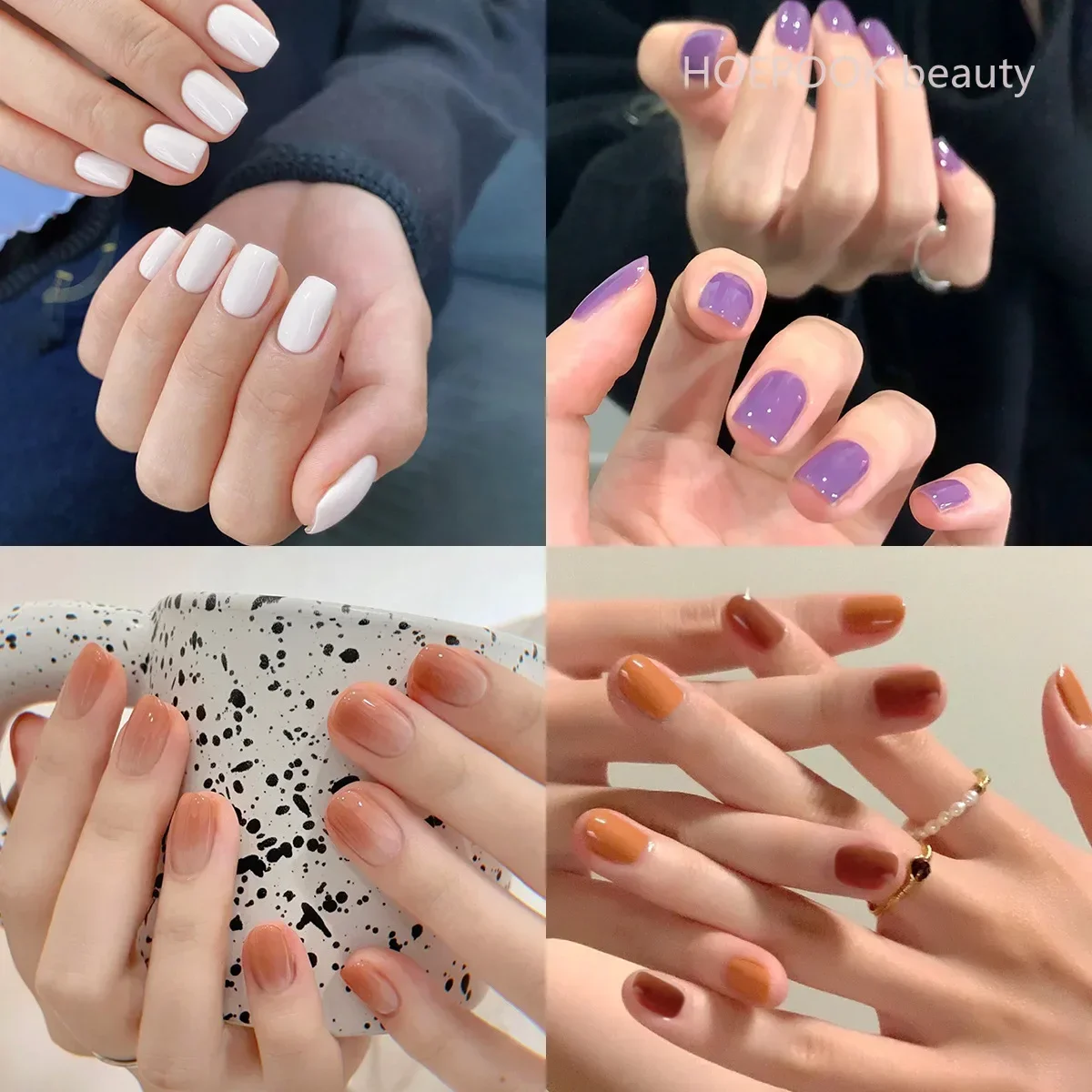 Solid Color Gel Nail Stickers Simple Fashion Nail Art Stickers Full Coverage Simple Waterproof Sticker for Women & Girls