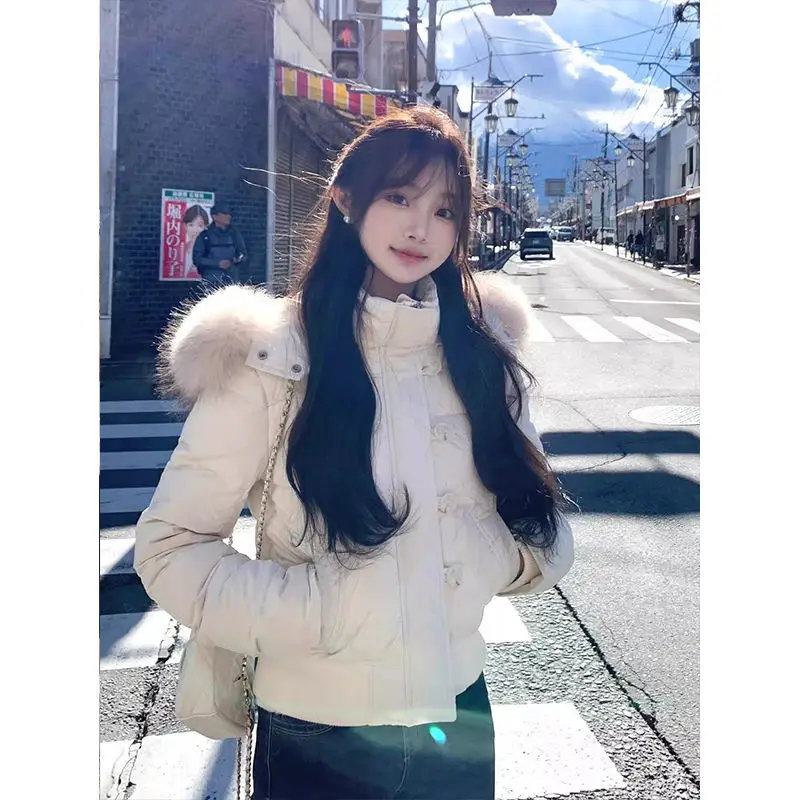 

2025 Winter New Short Down Jacket Korean Loose Parka Coat Lady Outerwear Women's Oversized Casual Big Fur Collar Thickened Coat