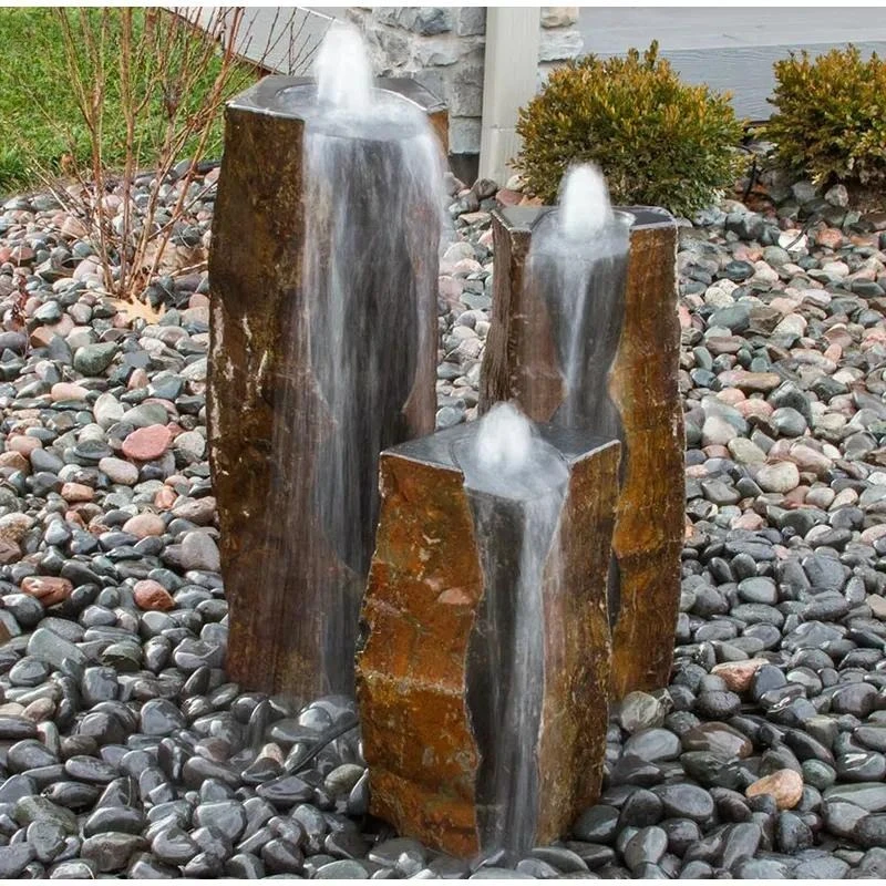 Outdoor Hand Carved Natural Basalt Column Fountain for Landscape Garden Courtyard Decoration