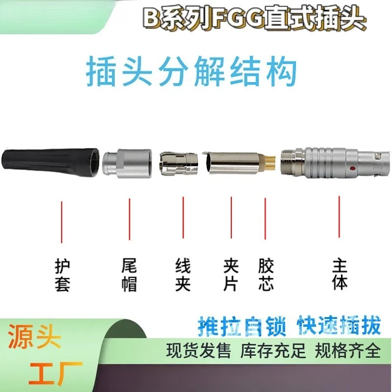 1‑Piece Push‑Pull Self‑Lock Circular Aviation Connector B‑Series FGG Plug EGG Socket Metal 0B 1B Connector