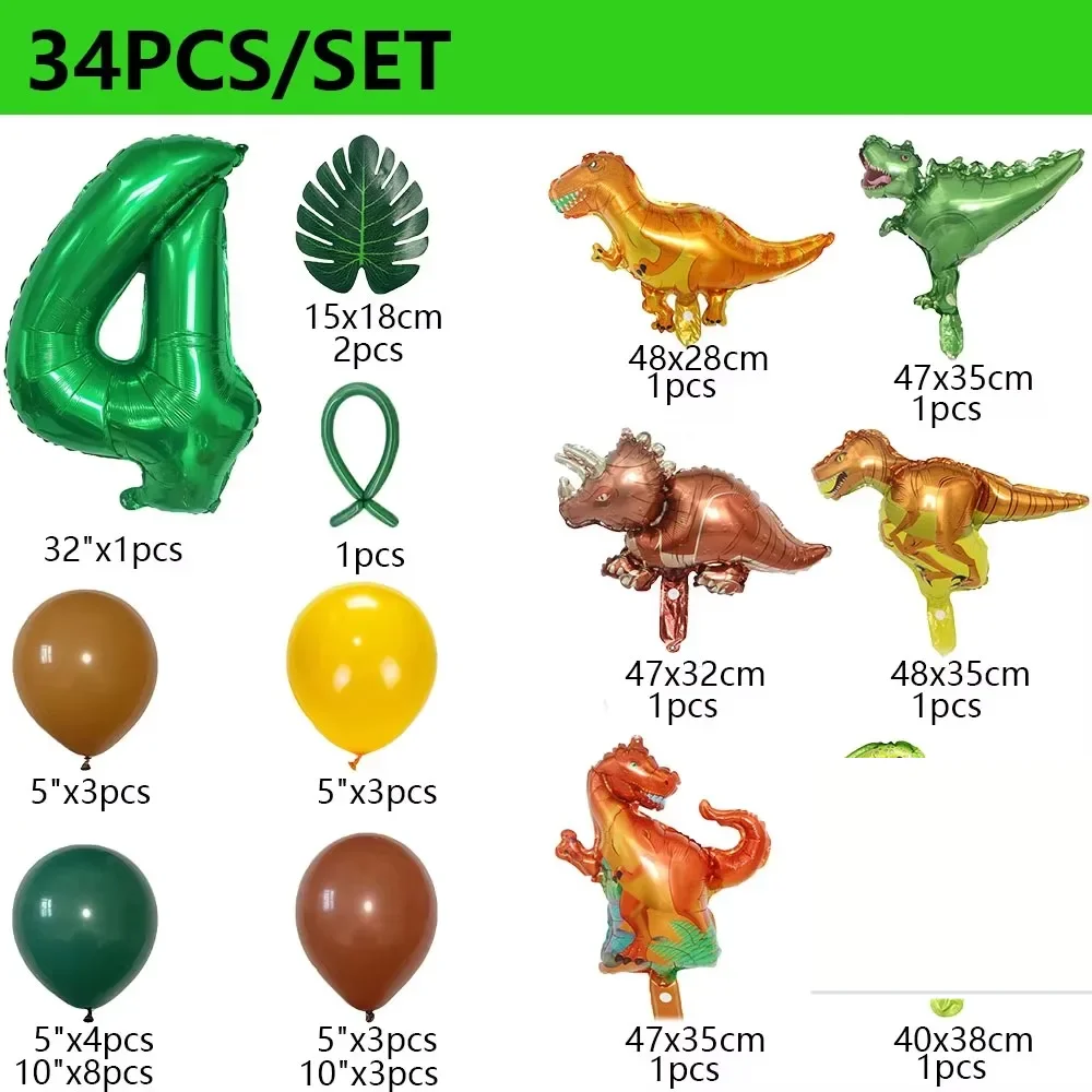 32 英寸 Number Dinosaur Birthday Party Dino Balloons Palm Leaf Set First Bthday Boy Party Kids Baby Shower Jungle Safari Deco view 6