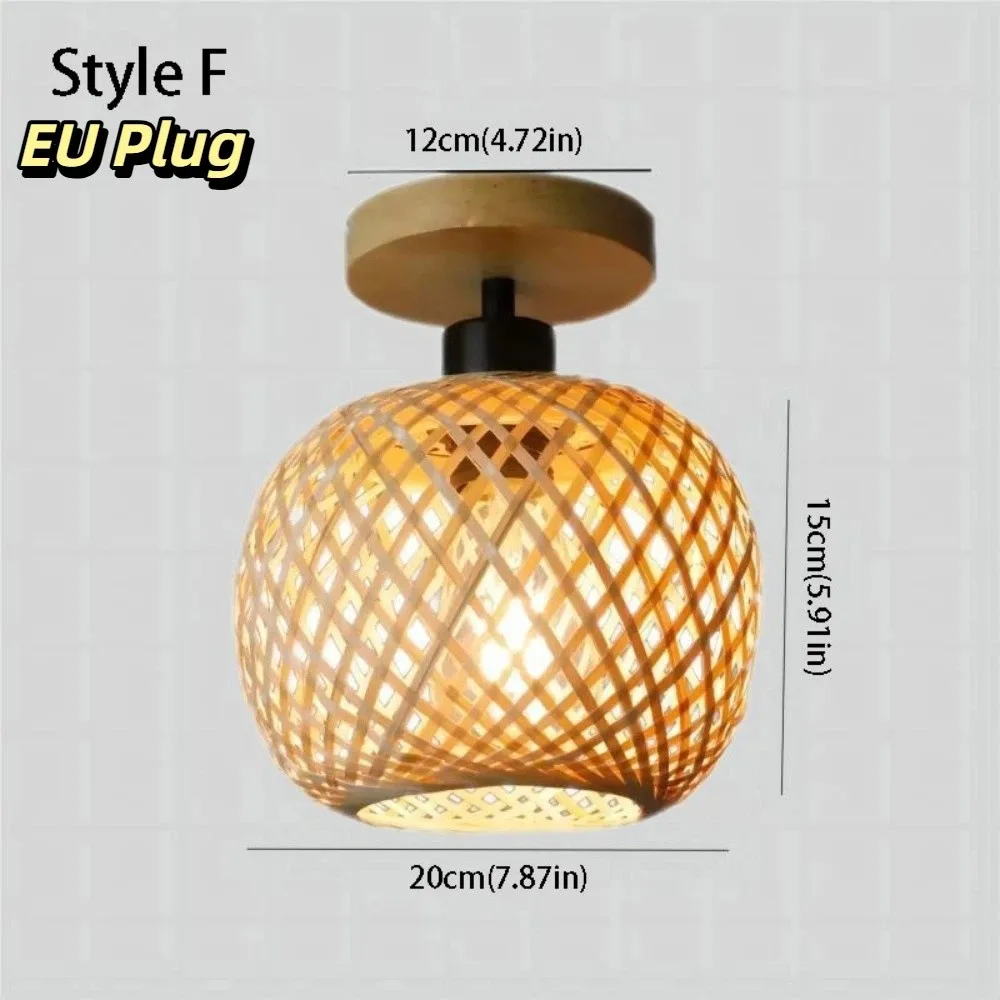 Natural Rattan Bamboo Lantern Wall Lamp Retro Style Hand-Woven Rattan Wicker Chandeliers Creative Design