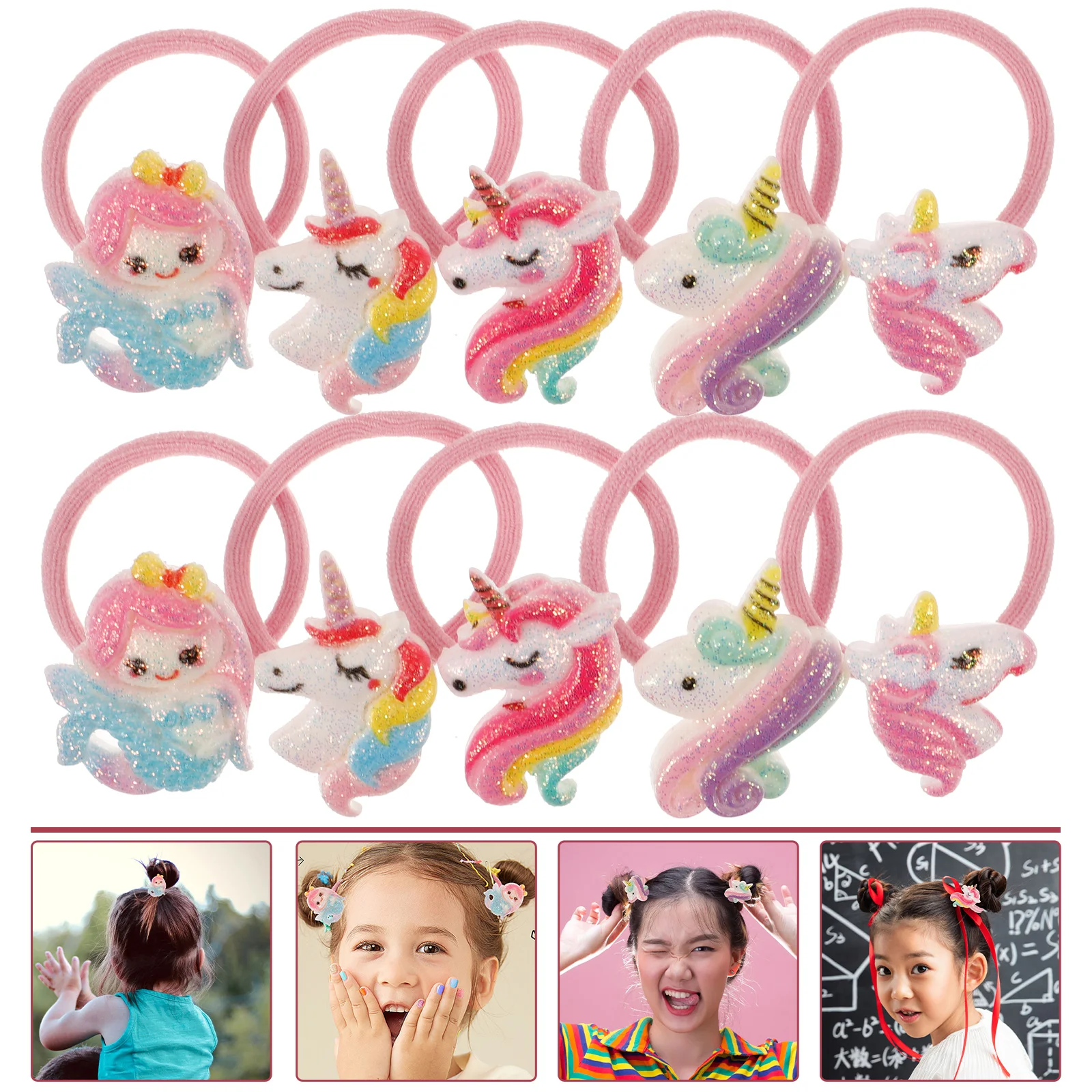 

5 Pairs Unicorn Hair Accessories Girl Elastics Modeling Styling Plastic Rope Ropes