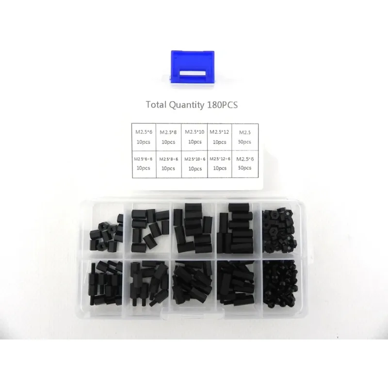 180PCS Black Nylon Hexagonal Nuts M2/M2.5 PCB Motherboard Standoff Spacer Column Flat Head Screws Nuts Hex Plastic Spacing Nuts