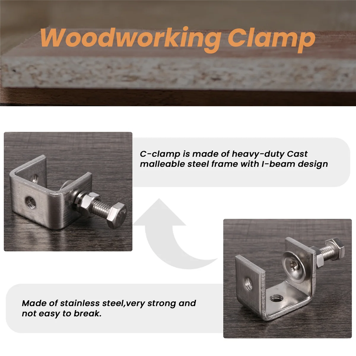 4ชิ้น16-25มมหนักงานไม้304ชุดคีบสแตนเลส C CLAMP Tiger CLAMP Tiger เครื่องมือสำหรับเชื่อม/ช่างไม้