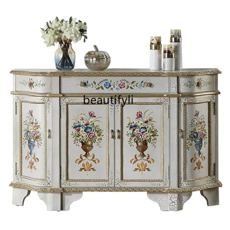 

European painted side cabinet French retro storage entry decorative shoe cabinet