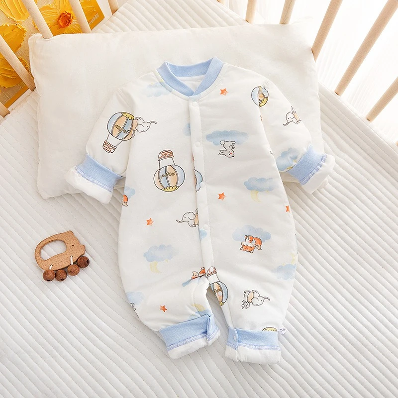 

Unisex Newborn Winter Light Cotton Jumpsuit Cute Balloon & Lantern Print Bodysuit Medium-Thick Warm Seamless Romper for Baby
