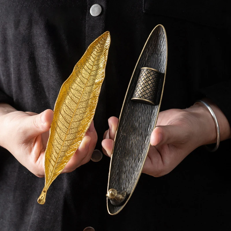 ●1pcs Incense Holder Ash Catcher Long Leafs Censer Meditation Home Decor Accessories Sandalwood Thread Incense Burner
