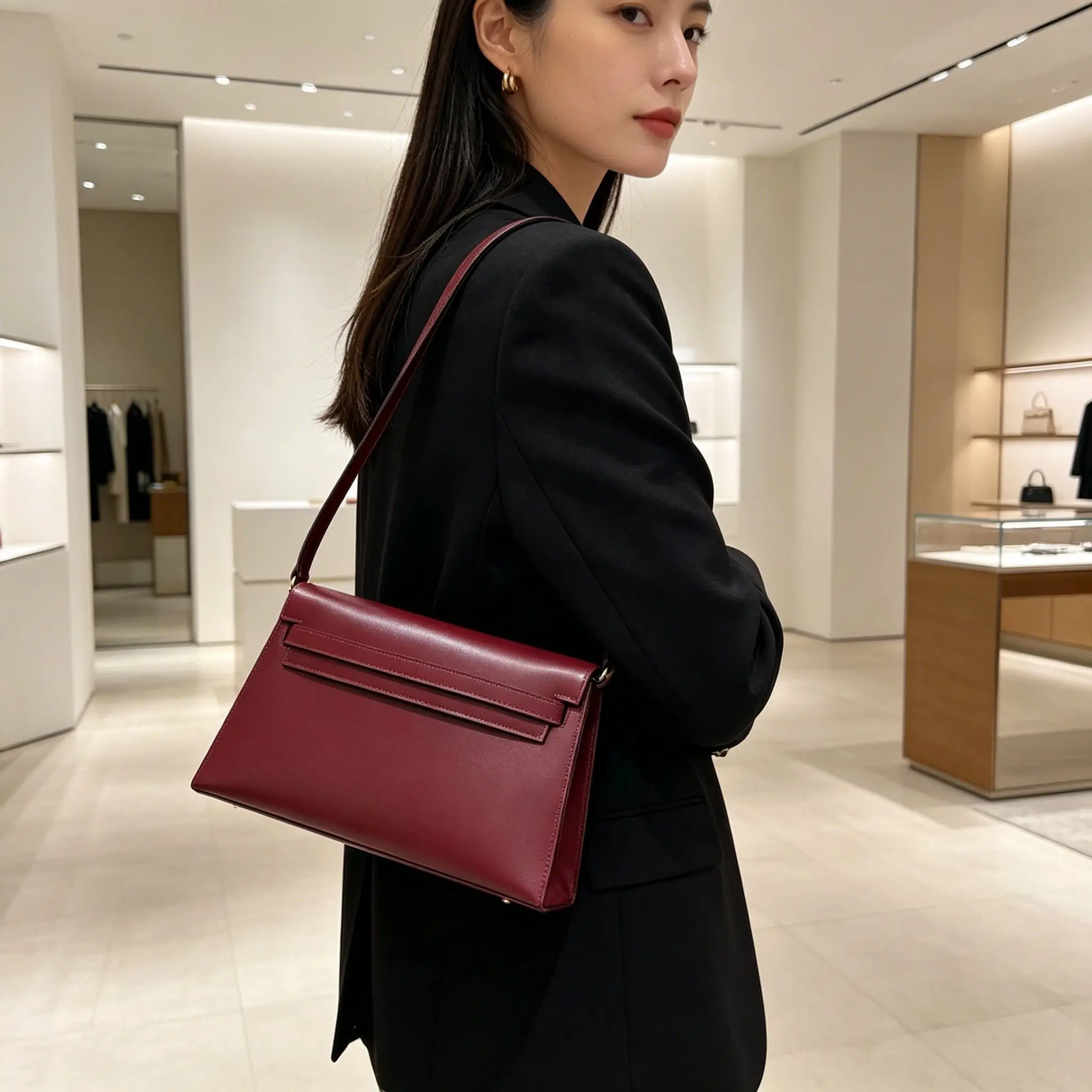 Classic design bag with belt decoration, flap commuter handbag, shoulder bag, underarm bag