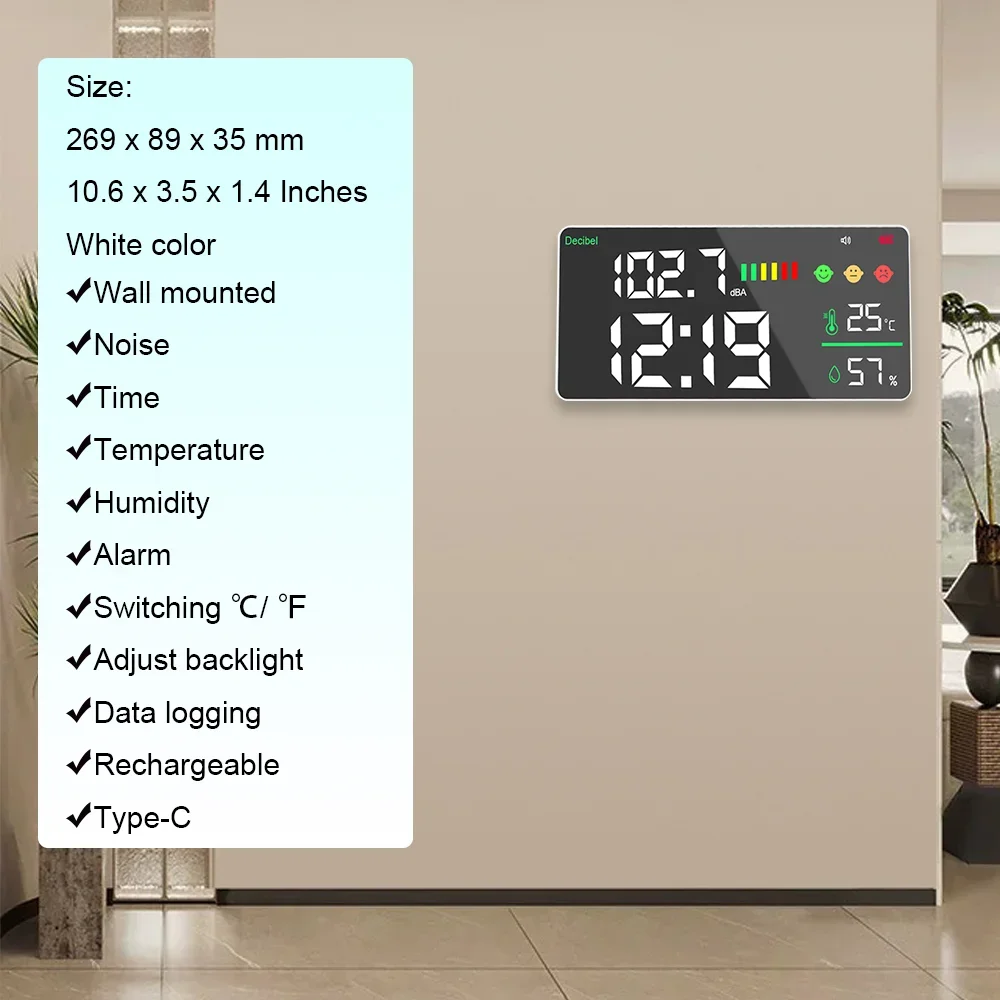 Picture 3: Decibel Meter With Tuya Wifi Wall Mounted Measurement Noise Level Meter Quick Sensor Temperature Humidity Detector Decibel Meter