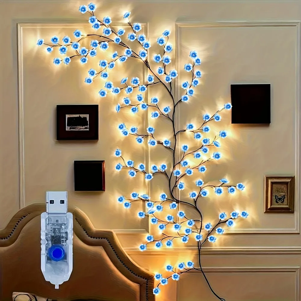 1PC 72/96/144 LED USB Powered Cherry Blossom Vine Light String, 8 Lighting Modes, Used For Bedroom Wedding Decoration Lighting