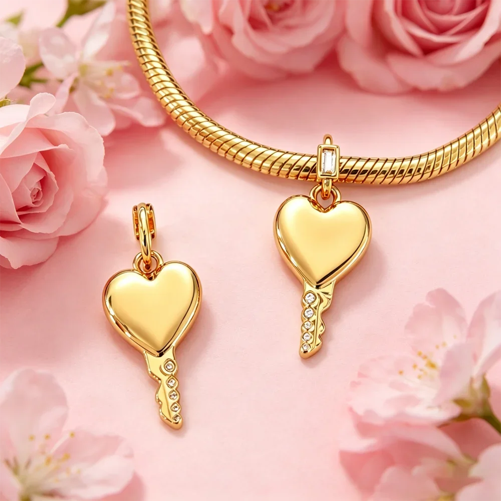 Rose Heart Love Cube Key Infinity Gold CZ Original Charm Silver Plated Beads Fit Bracelets Bag Keychain Diy Women Gift Accessory view 4