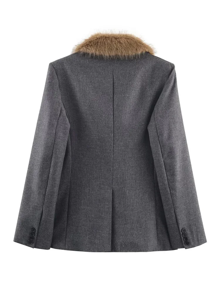 HH معاطف نسائية غير رسمية ضيقة بياقة مقلوبة وأكمام طويلة وجيوب معطف واحد الصدر سترات نسائية على طراز الشارع