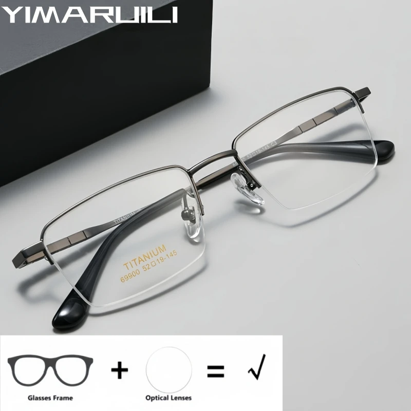YIMARUILI Business Pure Titanium Men's Optical Prescription Half Frame Glasses Myopia Hyperopia Progressive Recipe Eyewear 900ZM