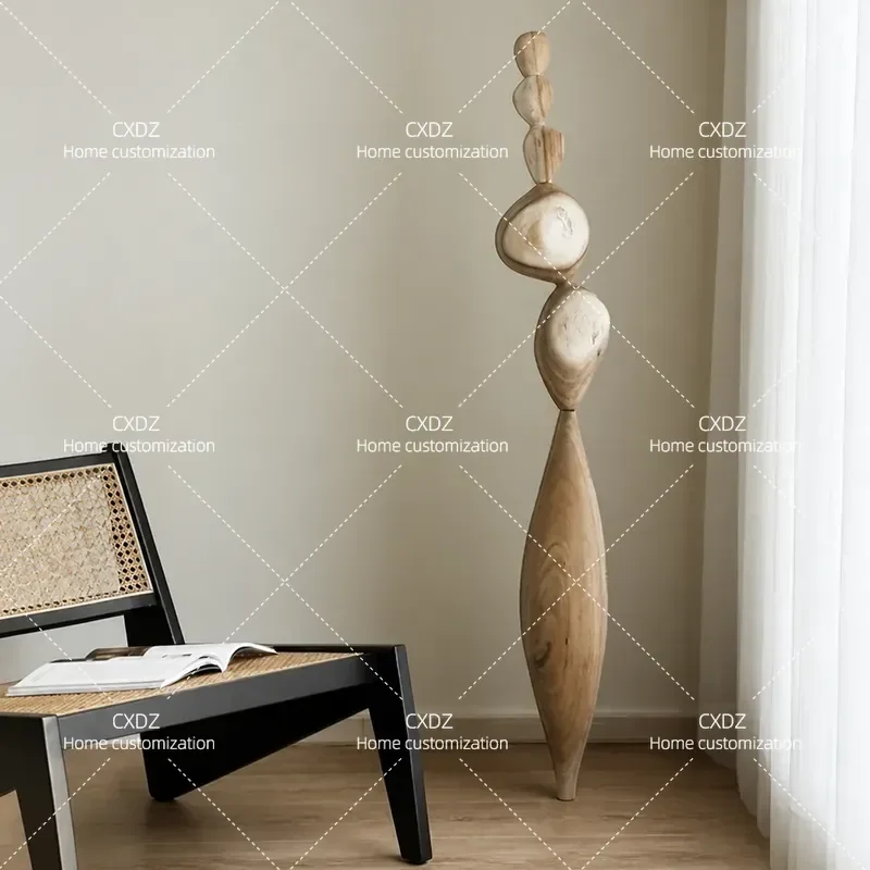 Solid Wood Sculpture Medieval Wabi Sabi Style Floor Ornament for Homestay Entrance Decoration Artistic Statue