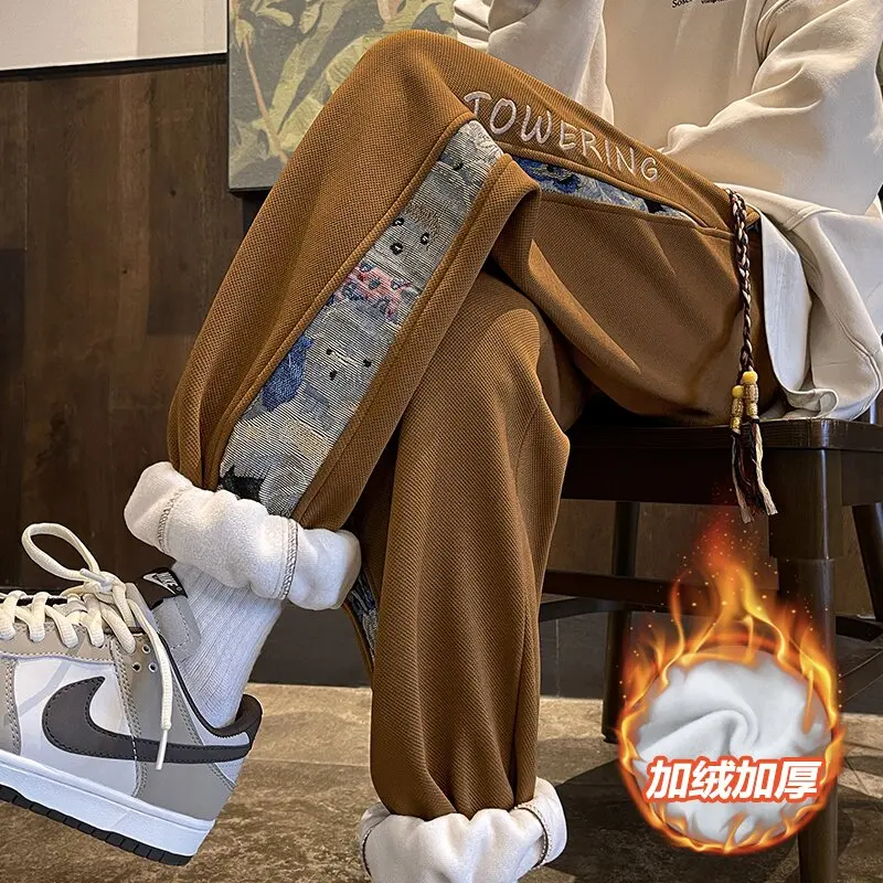 

Autumn and Winter New Fashionable Trendy Printed Thick Velvet Warm Pants for Men's Casual Loose Sports Large Size High end Pants