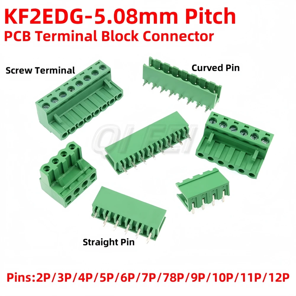 

10PCS PCB Terminal Connector 2EDG 5.08mm Pitch 2~12Pin Screw Terminal Block Straight Pin Curved Pin Terminal Pluggable Connector