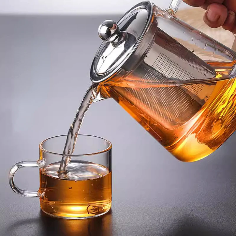 400ml/1350ml Filterable Heat-resistant Thickened Glass Teapot High Borosilicate Glass Flower Tea Pot Heatable Glass Tea Set