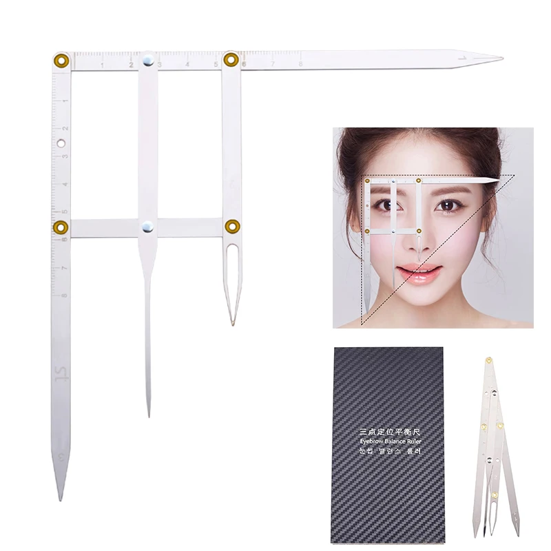 Eyebrow Stencil Ruler Stainless Steel Golden Ratio CALIPERS White Marker Pen for Permanent Makeup Eyebrow Tattoo Measurement