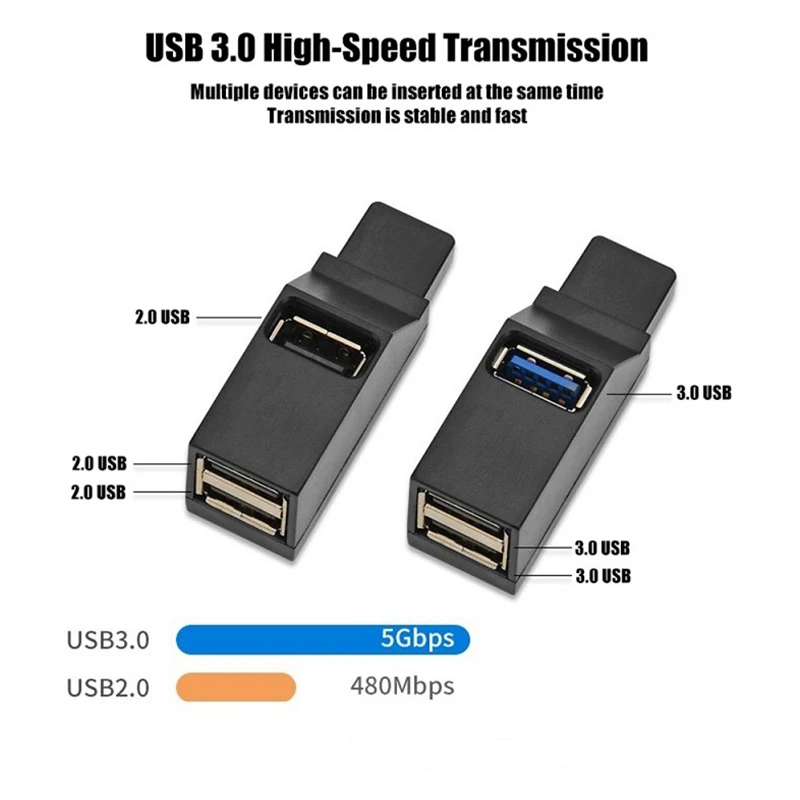 Wireless 3 In 1 USB 3.0 HUB Adapter Extender Mini Splitter Box 3 Ports For Laptop Macbook Mobile Phone High Speed U Disk Reader