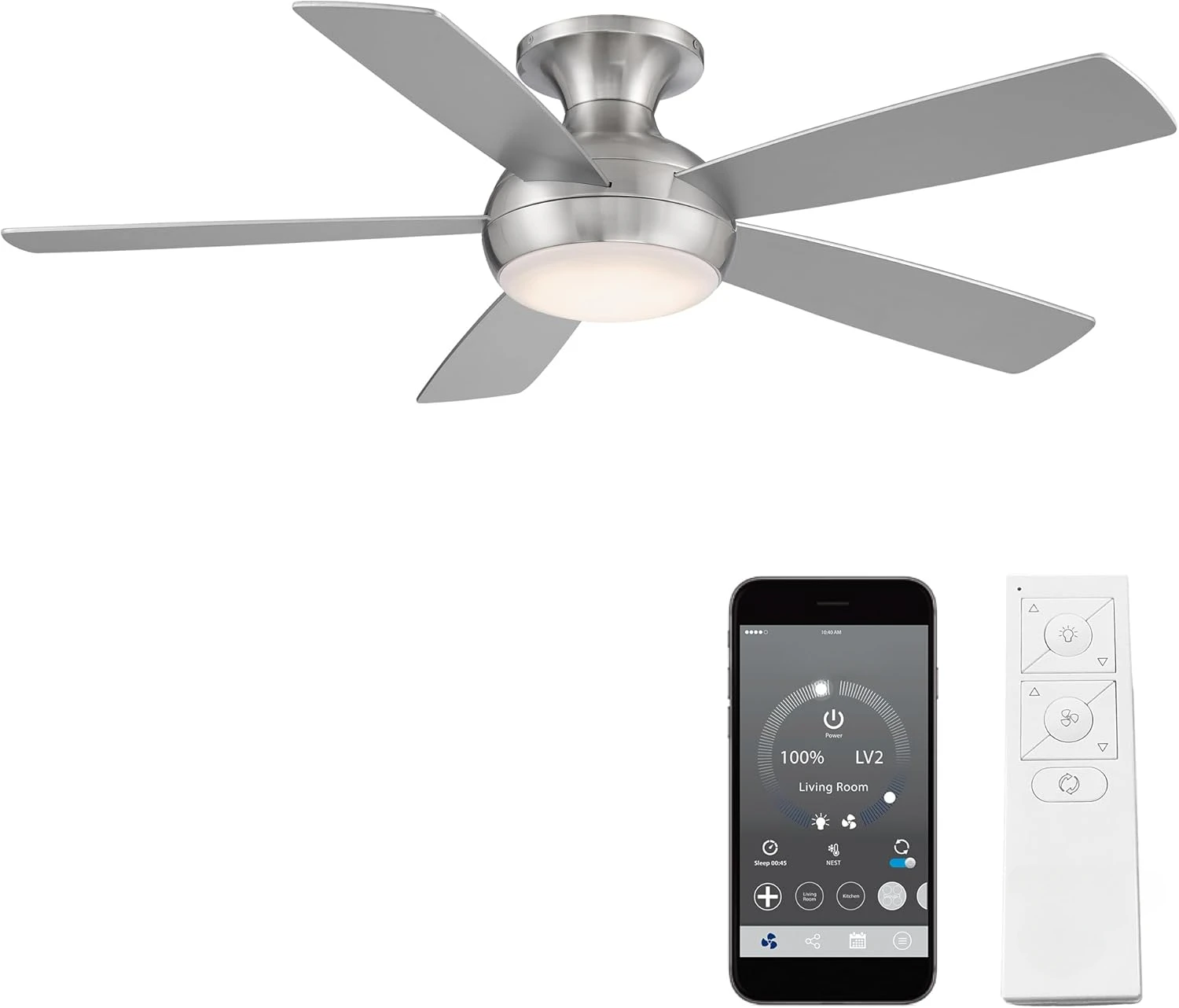 Smart Fans Odyssey Indoor and Outdoor 5-Blade Flush Mount Smart Home Ceiling Fan 52in Brushed Nickel