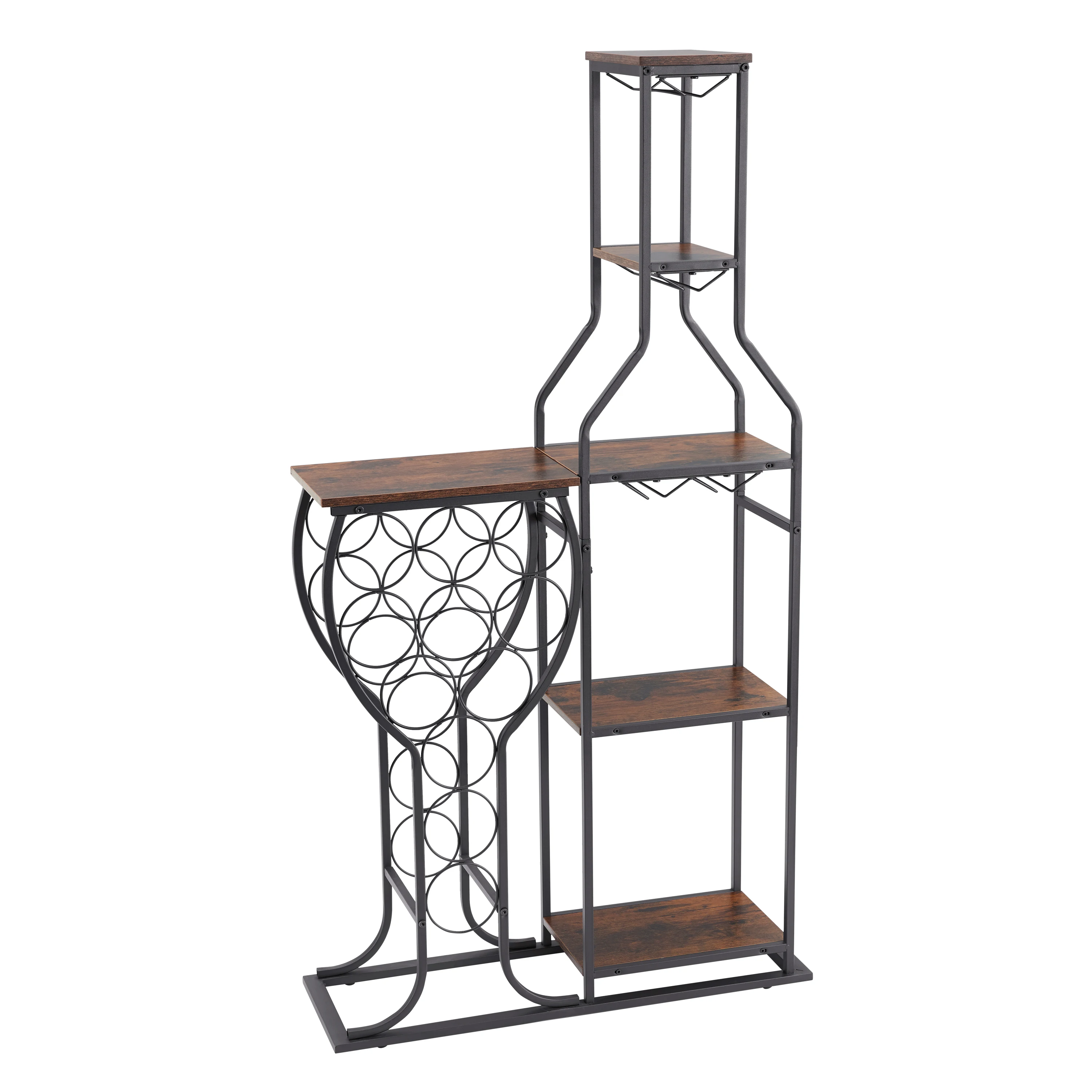 11 Bottle Wine Bakers Rack, 5 Tier Freestanding Wine Rack Hanging Wine Glass Holder and Storage Shelves for Kitchen, Dining Room