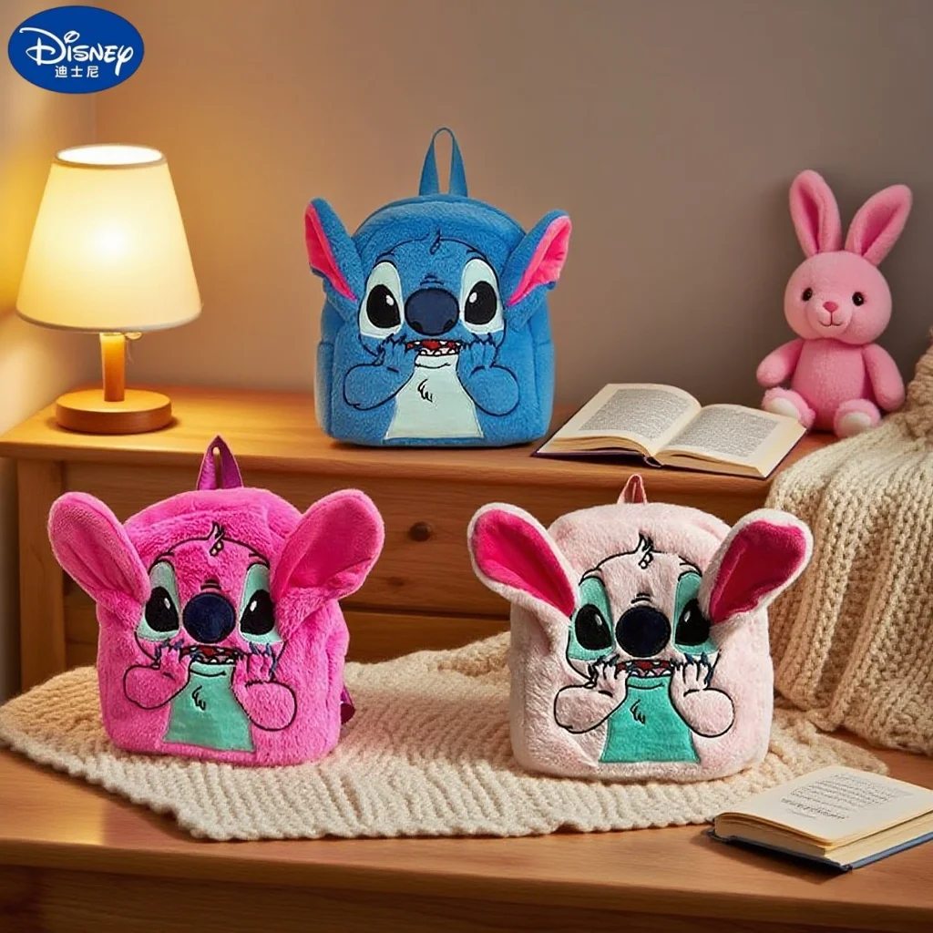Disney Children's Backpack Cute Plush Stitch Cartoon Backpack Large-Capacity Kindergarten Bag For Kids Gifts Unisex