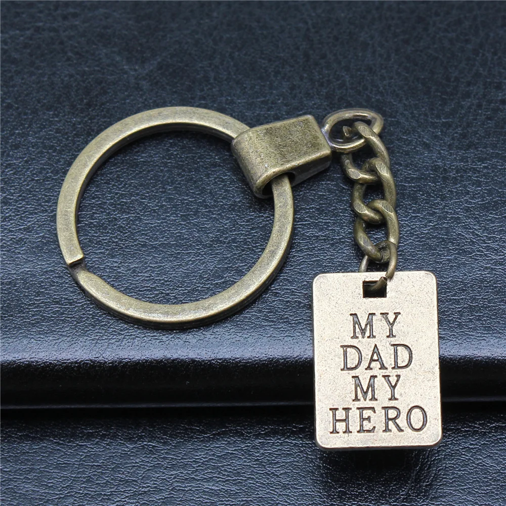 Keychain Holder Dropshipping Vintage Handmade Antique Bronze Color 22x16mm My Dad My Hero Pendant Keyring