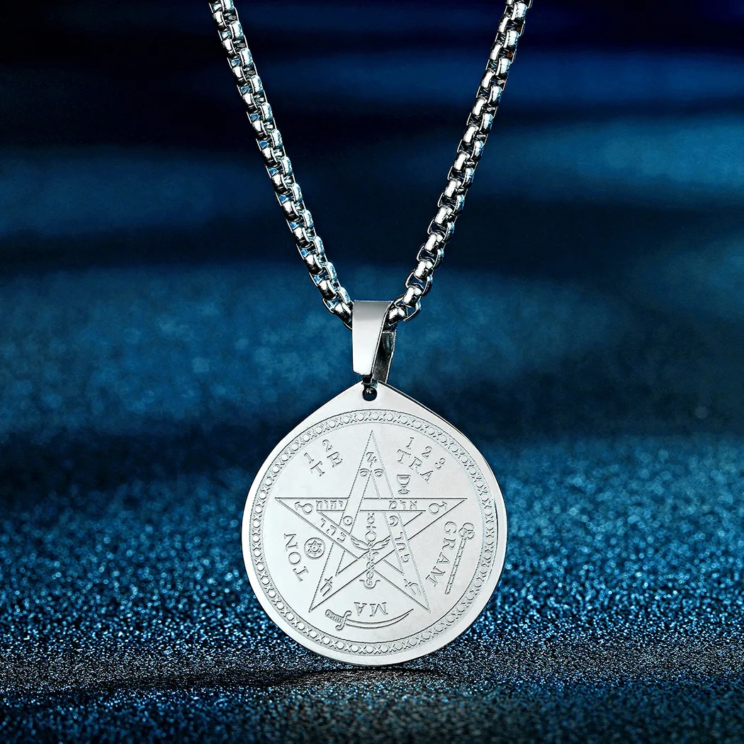 Tetragrammaton Pentagram Pendant Necklace for Men Women Stainless Steel Magical Pentacle Wicca Amulet Choker Talisman Jewelry