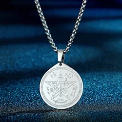 Tetragrammaton Pentagram Pendant Necklace for Men Women Stainless Steel Magical Pentacle Wicca Amulet Choker Talisman Jewelry