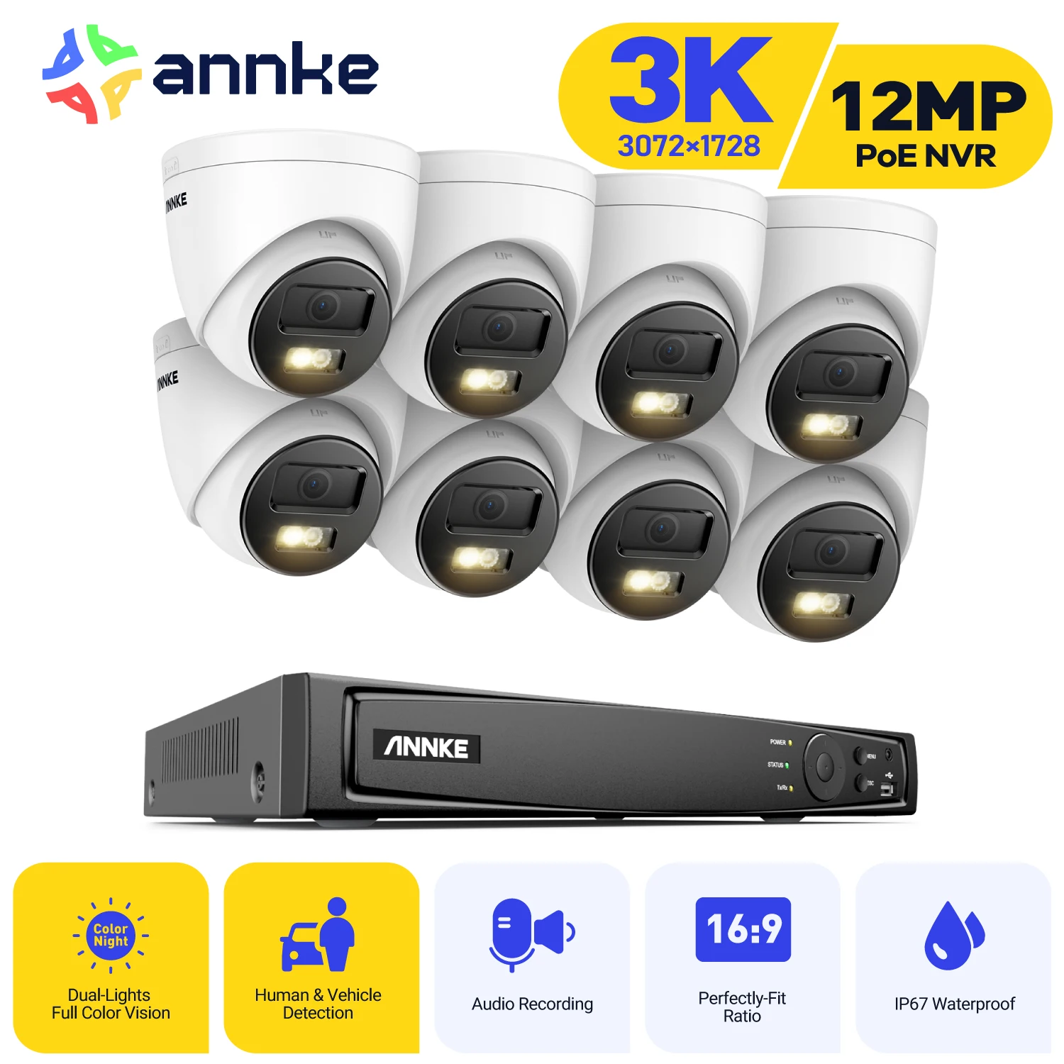 

ANNKE 5MP CCTV Camera Kits Network IR 8CH NVR POE Security Camera H.265+ Smart Dual Light Video Surveillance Protection Camera