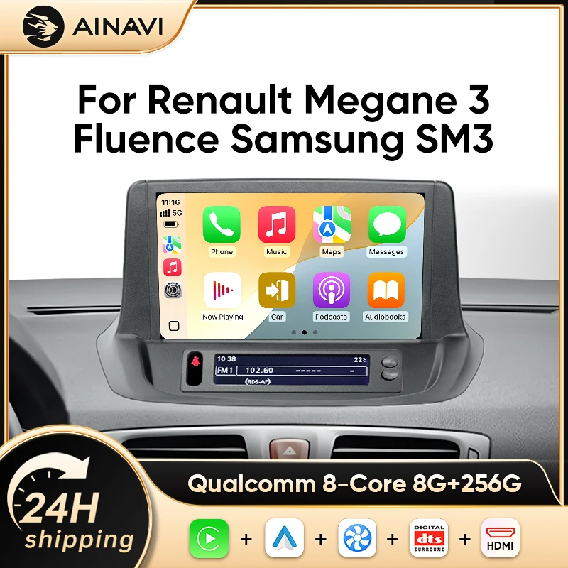 Ainavi Android Car Radio Multimedia Player per Renault Megane 3 RS Fluence Samsung SM3 2008-2016 Wireless Carplay Android Auto DSP 4G Navigazione GPS Touch Screen Bluetooth FM USB Car Stereo