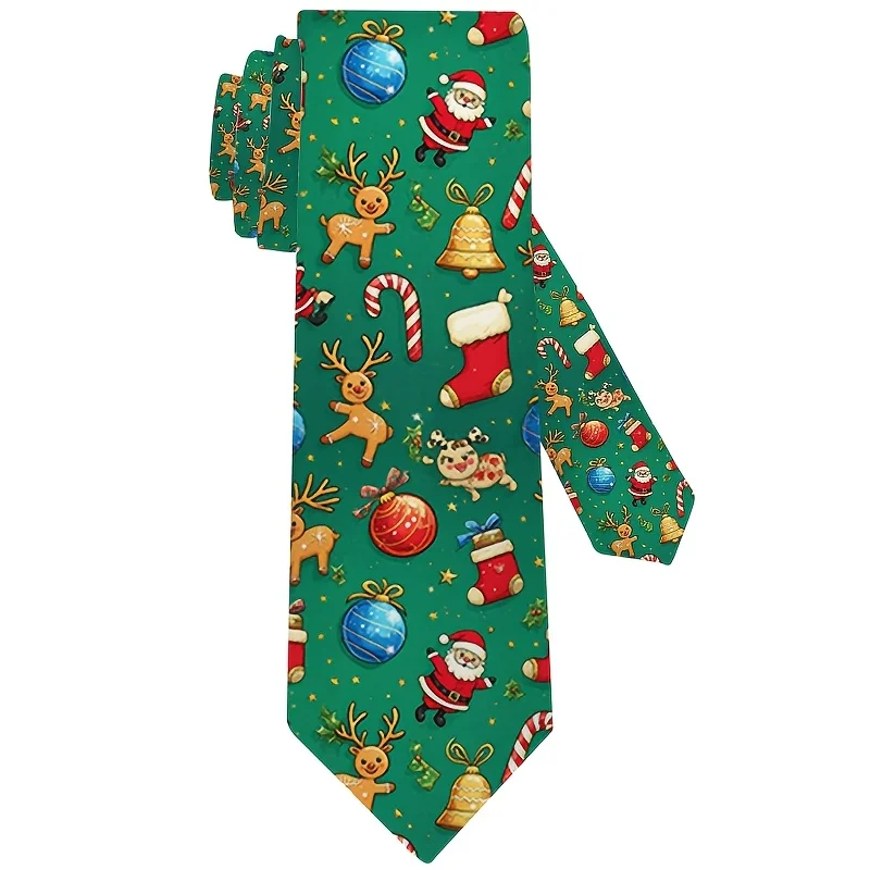 1pc Men' Christmas Woven Necktie Green Holiday Themed Tie with Woven Patterns, Machine Washable Suitable for Parties