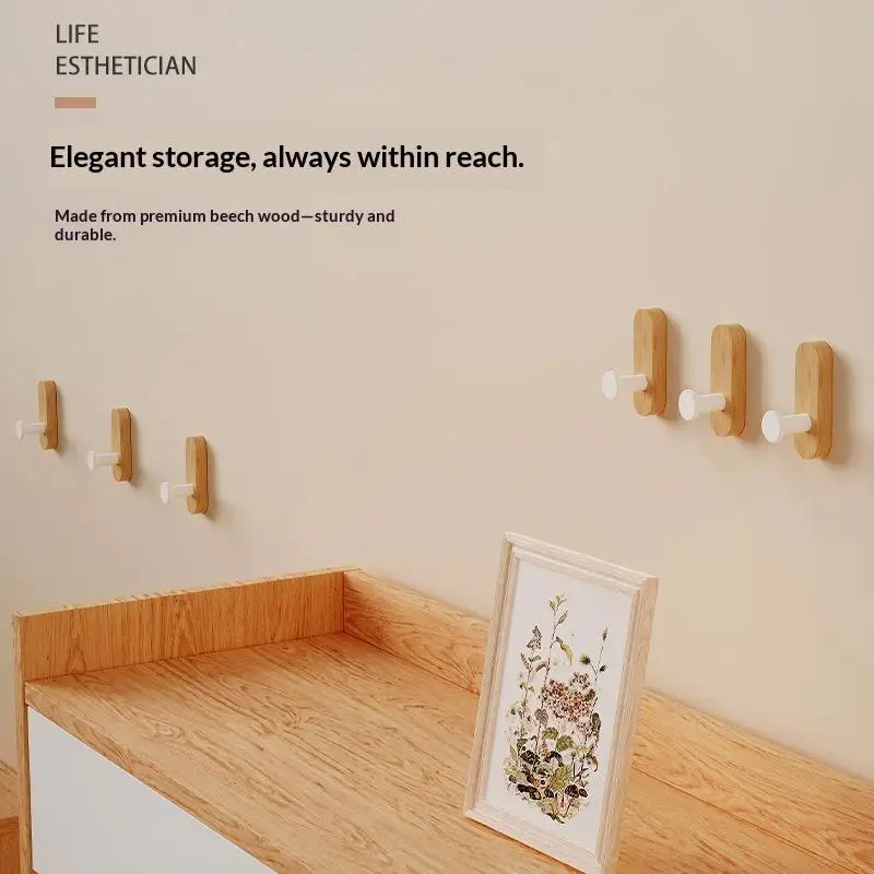Walnut Wood Mounted Self Adhesive Wall Hooks For Hanging Coat Towel Clothes Blanket Hat Backpack Coat Keychain Entrance