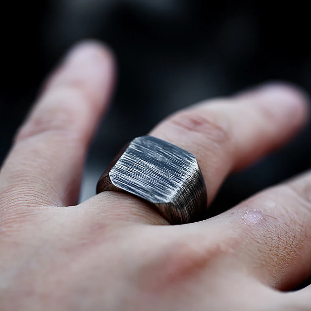 Vintage Simple Square Stainless Steel Mens Rings Vintage Rustic For Male Boyfriend Biker Jewelry Creativity Gifts Dropshipping