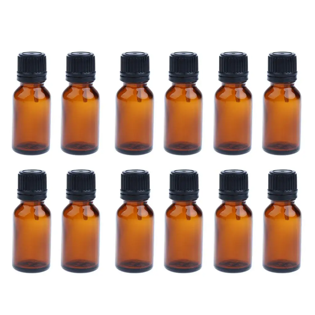 Pack of 12pcs Amber Mini Glass Brown Empty Refillable Bottle Small Essential Oil Perfume Vial  - 10ml/ 15ml / 20ml