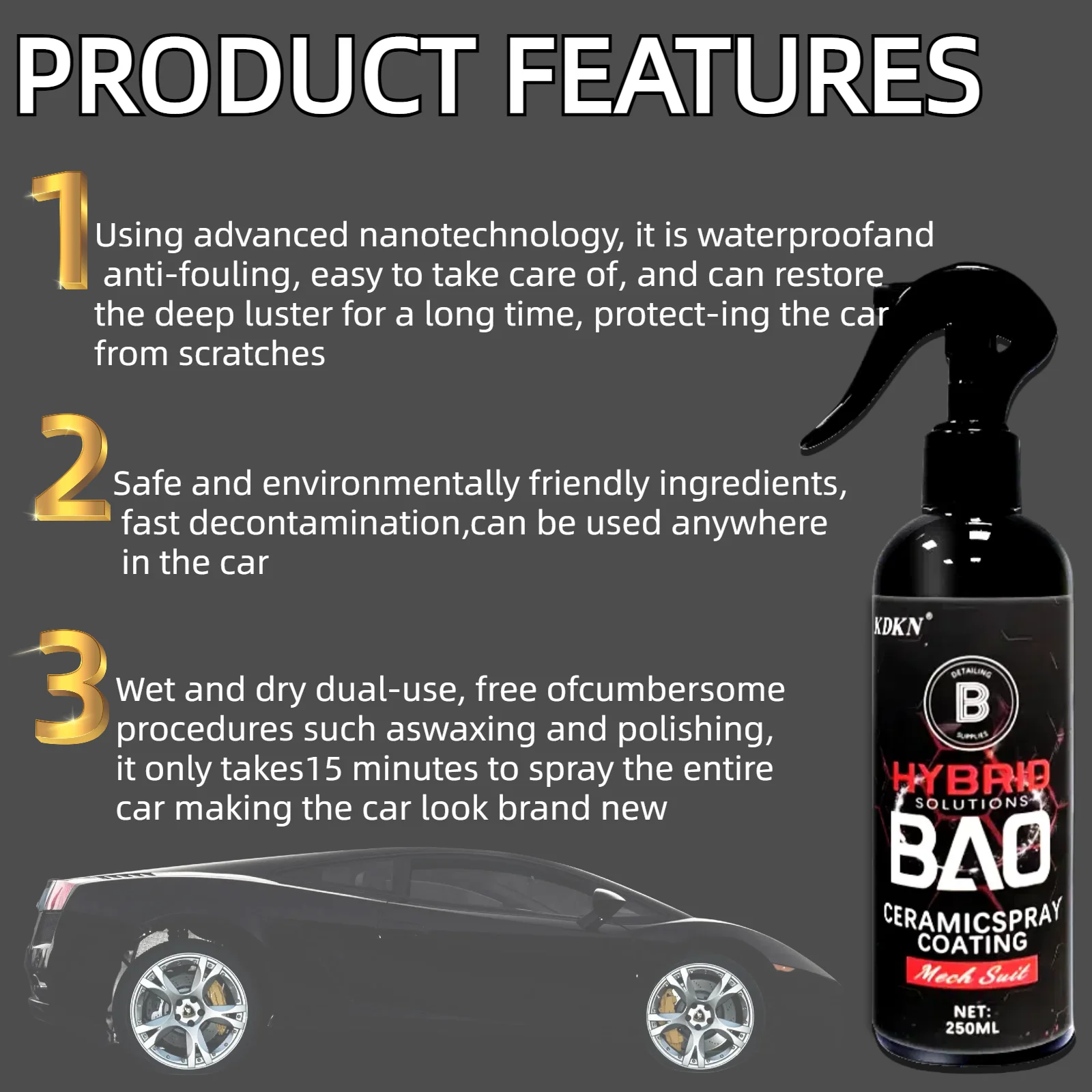 Revestimento cerâmico Top Coat para carros, Quick Car Wax Polish Spray, Lavagem e cera sem água, Pintura de polímero hidrofóbico, Selante