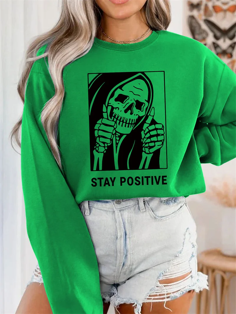 New cotton fashion winter women's lS TAY POSITIVE Skeleton Halloween sports crew-neck pullover casual hoodie
