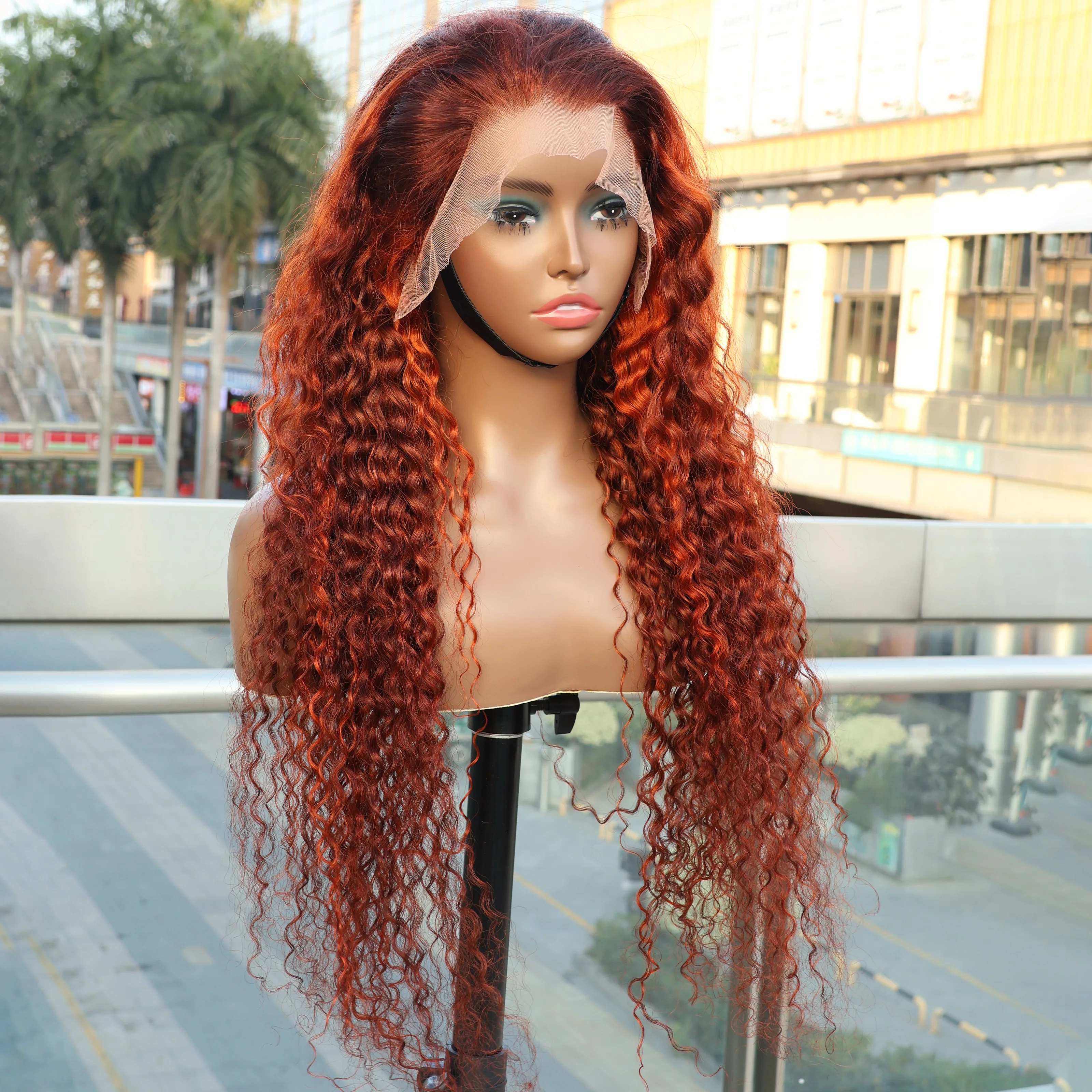 Highlight Ombre Water Wave 13x6 HD Lace Wigs Brazilian Orange Ginger Human Hair Wig Curly Wigs PrePlucked For Women 220% Density