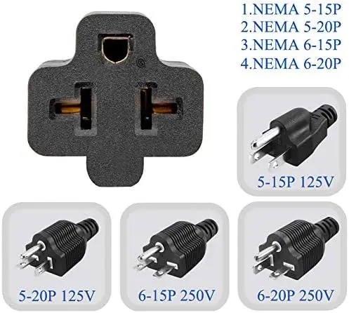 Nema-5-15p to 5-15r/5-20r/6-15r/6-20r, macho padrão americano para conversor feminino, padrão americano de 3 pinos 5-15p