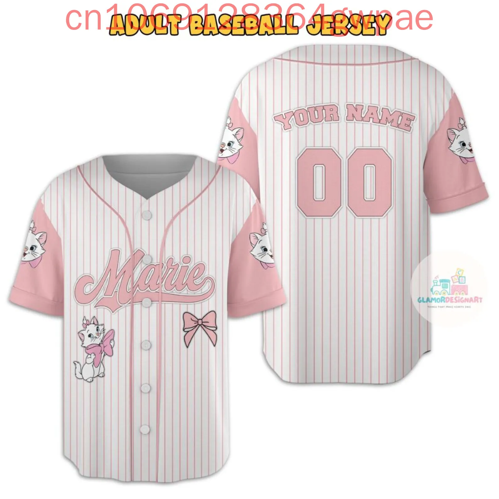 كارتون ديزني ماري كات البيسبول جيرسي قميص الرجال النساء الاطفال زي بيسبول قمم الصيف عارضة قصيرة الأكمام قميص البيسبول