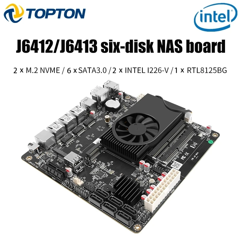 NAS J6413 J6412 Motherboard 2*Intel i226-V 1*RTL8125BG 2.5G LANs 2*NVMe 6*SATA3.0 2*DDR4 1*PCIe Mini ITX Soft Router Mainboard