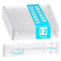 6/8/10/12-Pack Adjustable Drawer Organizers, Clear Expandable Dresser Organizers for Storing Clothes Kitchen Utensils