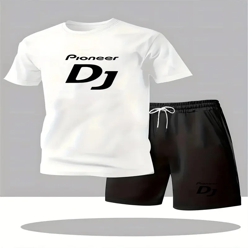 

Летний мужской модный комплект: простой спортивный костюм из двух предметов (футболка с коротким рукавом и шорты) свободного кроя, повседневная спортивная одежда, мужской костюм.