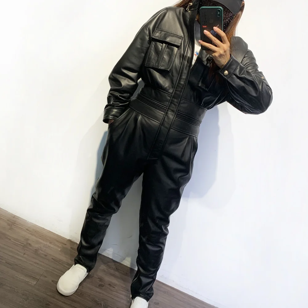 Thật Jumpsuit Nữ Chính Hãng Da Cừu Liền Quần