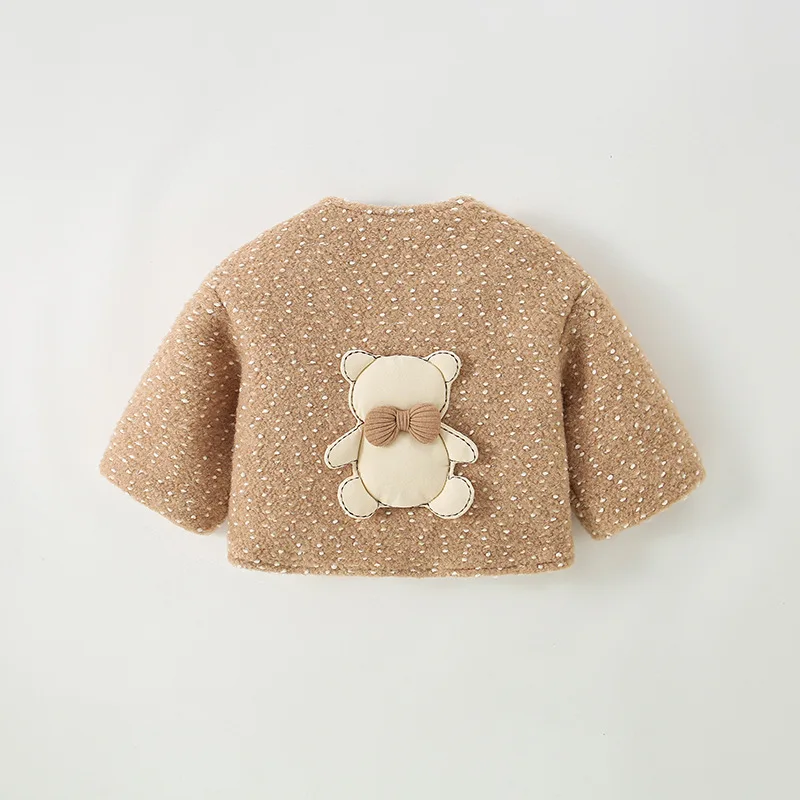 2026 Winter New Children's Wave Point Soft Sticky Round Neck Bow Warm Cotton Jacket