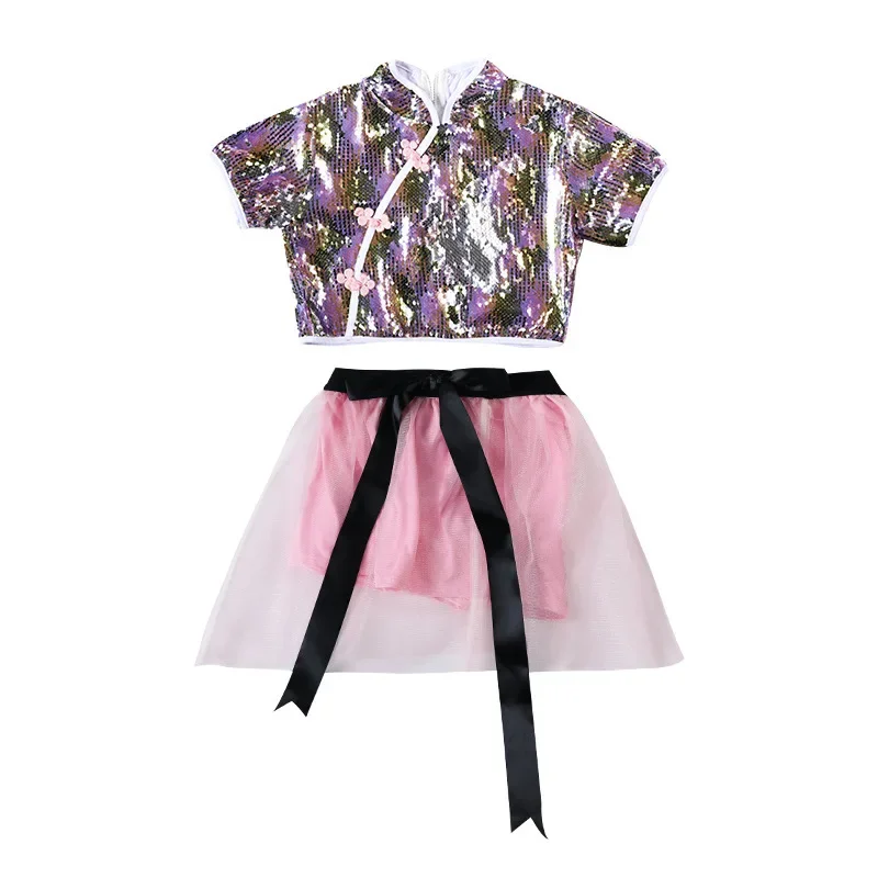 Kinderdag Jazzdans Hip Hop Modeshow Mode Meisjes Cheerleading Tang Kostuum Prestaties dansjurk