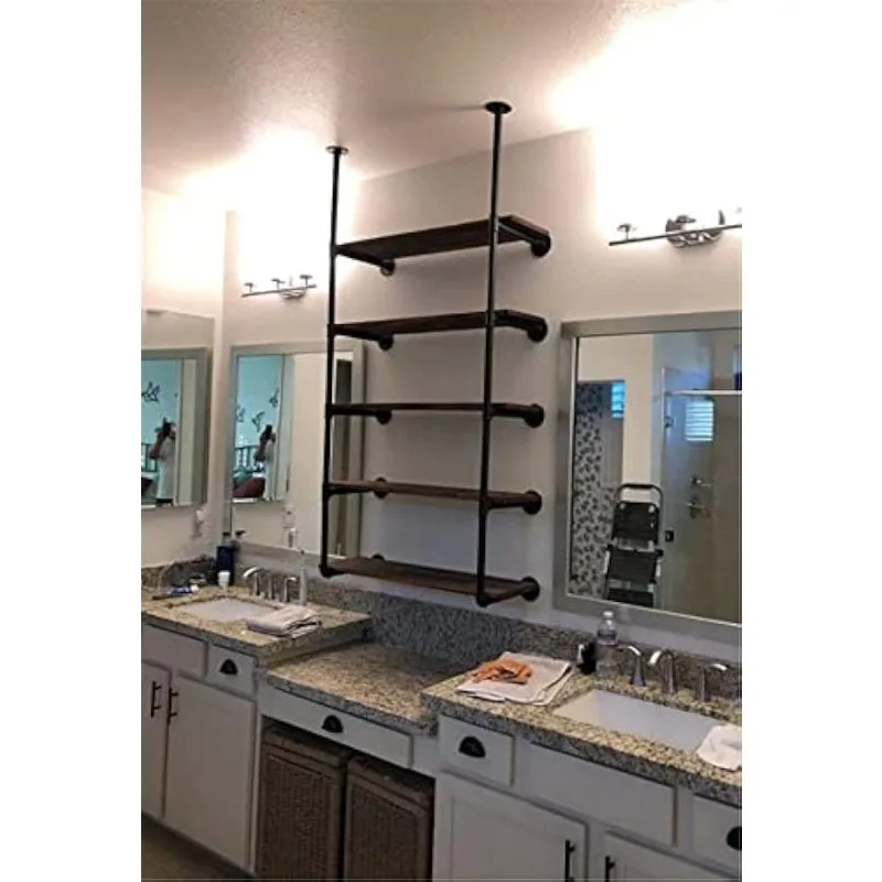 Industrial Wall Mount Iron Pipe Shelf Shelves Shelving Bracket Black Vintage Retro Ceiling Hung Shelf DIY Open Bookshelf Storage