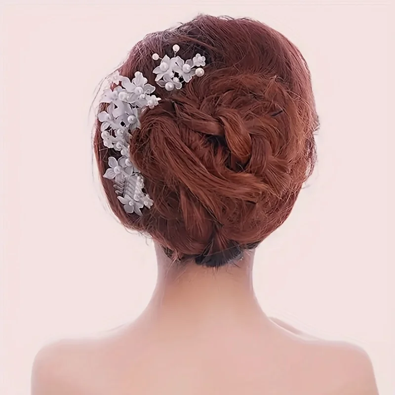 4pcs Fashionable and Beautiful Handmade Headwear White Flower Hair Insert Birthday Small Accessories Small Hairpin Wedding Acces